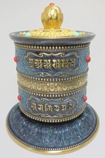 純銅精雕桌上型轉經輪 (藍色)