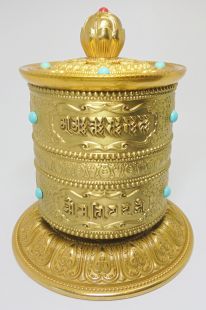 純銅精雕桌上型轉經輪 (金色)